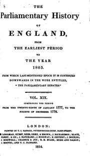 Cover of: The Parliamentary History of England from the Earliest Period to the Year 1803