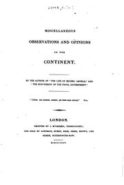 Cover of: Miscellaneous Observations and Opinions on the Continent