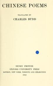 Cover of: Chinese poems by Charles Budd