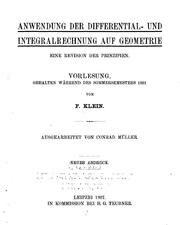Cover of: Anwendung der Differential- und Integralrechnung auf Geometrie