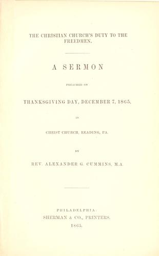 The Christian church's duty to the freedmen by Alexander G. Cummins