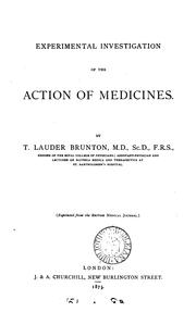 Cover of: Experimental investigation of the action of medicines
