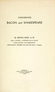 Cover of: Coincidences, Bacon and Shakespeare by Edwin Reed