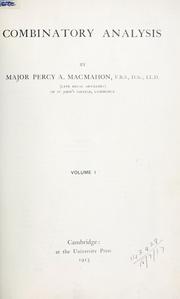 Cover of: Combinatory analysis. by Percy Alexander MacMahon