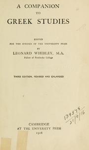 Cover of: A companion to Greek studies by Leonard Whibley