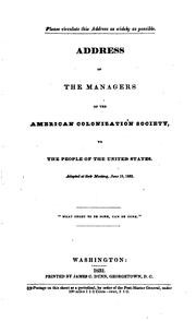 Cover of: Address of the Managers of the American Colonization Society, to the People ...