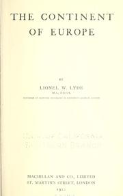 Cover of: continent of Europe | Lionel W. Lyde