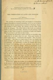 Cover of: The correlation of Latin and English ...