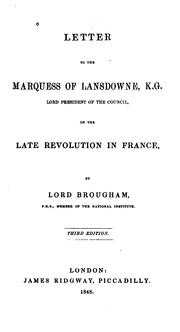 Cover of: A Letter to the Marquess of Lansdowne ... on the Late Revolution in France