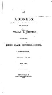 An Address by William Paine Sheffield, Rhode Island Historical Society