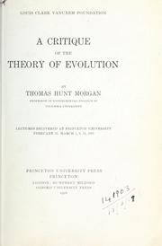 Cover of: critique of the theory of evolution