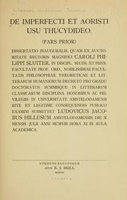 Cover of De imperfecti et aoristi usu Thucydideo (pars prior) by ludovicus jacobus hillesum