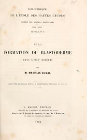 Cover of: De la formation du blastoderme dans l'uf d'oiseau