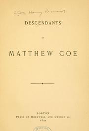 Cover of: Descendants of Matthew Coe. | Henry Francis Coe