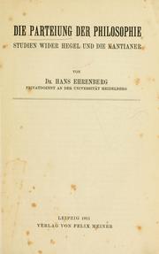 Cover of: Die Parteiung der Philosophie by Hans Ehrenberg