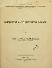 Cover of: Textgeschichte der griechischen Lyriker.