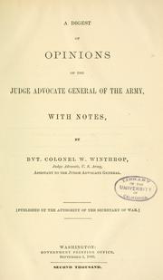 Cover of: digest of opinions of the Judge-Advocates General of the Army