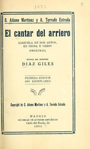 Cover of: cantar del arriero: zarzuela en dos actos, en prosa y verso