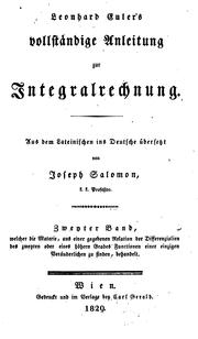 Cover of: Vollständige Anleitung zur Integralrechnung: Vol.: 1. by Leonhard Euler