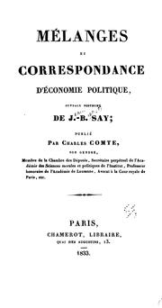 Cover of: Mélanges et correspondance d'économie politique