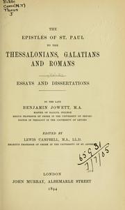 Cover of: The Epistles of St. Paul to the Thessalonians, Galatians and Romans ... by Benjamin Jowett