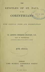 Cover of: The Epistles of St. Paul to the Corinthians by Arthur Penrhyn Stanley