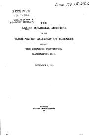 The McGee memorial meeting of the Washington academy of sciences by Washington Academy of Sciences (Washington, D .C.)