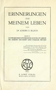 Cover of: Erinnerungen aus meinem Leben. by J. S. Bloch
