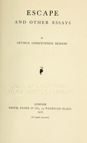 Cover of: Escape, and other essays by Arthur Christopher Benson
