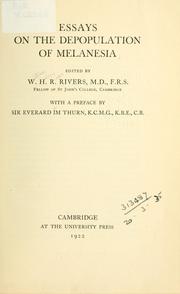 Cover of: Essays on the depopulation of Melanesia by W. H. R. Rivers