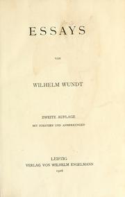 Cover of: Essays. by Wilhelm Max Wundt