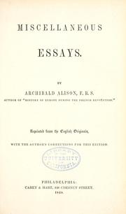 Cover of: Miscellaneous essays by Archibald Alison