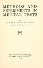 Cover of: Methods and experiments in mental tests