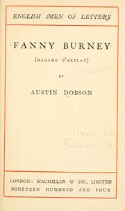 Cover of: Fanny Burney (Madame dArblay) by Austin Dobson