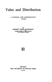 Cover of: Value and Distribution: A Critical and Constructive Study by Herbert Joseph Davenport