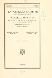 Cover of: Francis Rives Lassiter (late a representative from Virginia) by United States. 61st Congress, 2d session