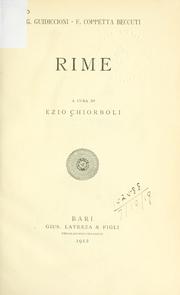 Cover of: G. Guidiccioni - F. Coppetta Beccuti: Rime.