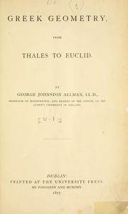 Cover of: Greek geometry from Thales to Euclid.