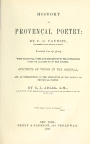 Cover of: History of Provencal poetry. by C. C. Fauriel