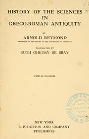 Cover of: History of the sciences in Greco-Roman antiquity