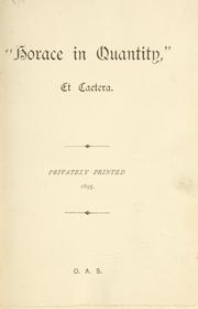 Cover of: "Horace in quantity,": et caetera.