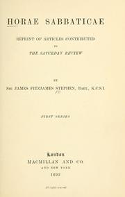 Cover of: Horae sabbaticae by Sir James Fitzjames Stephen