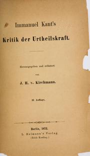Cover of: Immanuel Kant's Kritik der Urtheilskraft by Immanuel Kant