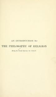 Cover of: An introduction to the philosophy of religion