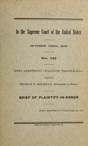 Cover of: John Armstrong Chaloner, plaintiff in error, vs. Thomas T. Sherman ... .