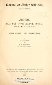 Cover of: Johol, Inas, Ulu Muar, Jempul, Gunong, Pasir and Terachi by J. E. Nathan