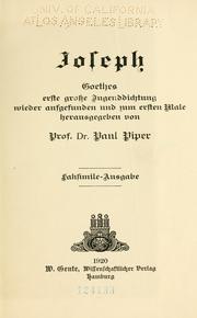 Cover of: Joseph : Goethes erste grosse Jugenddichtung