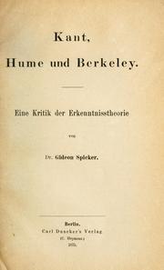 Cover of: Kant, Hume und Berkeley by Gideon Spicker