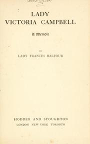 Cover of: Lady Victoria Campbell by Balfour, Frances Lady