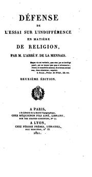 Cover of: Défense de l'Essai sur l'indifference en matière de religion